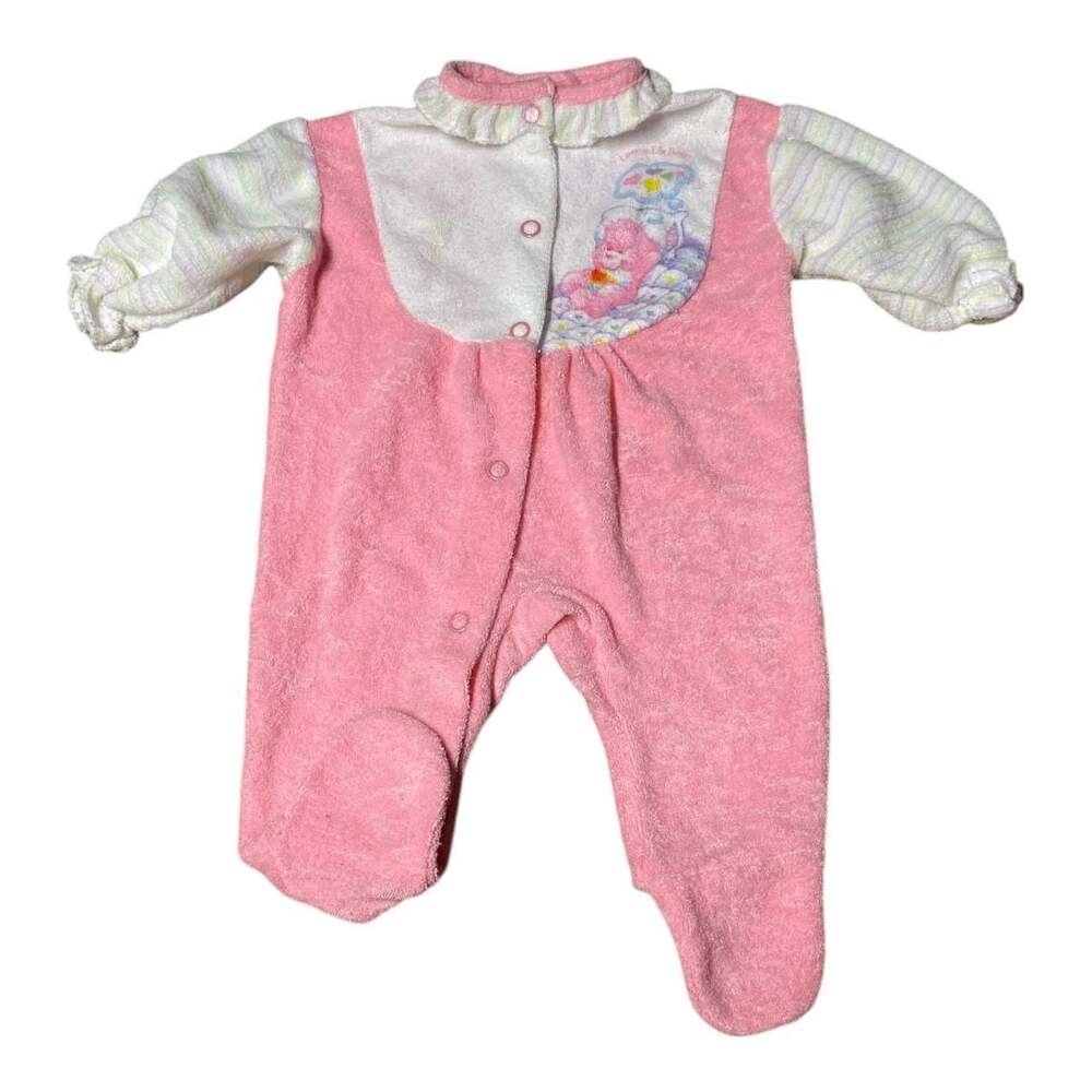 Vintage Care Bears Love-a-Lot Bear Terrycloth Baby Romper Size 6-9M